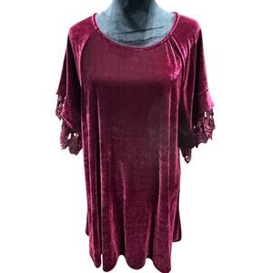Umgee Velvet Shift Dress Lace Midi Burgundy Sz Small Whimsigoth Vamp Romantic